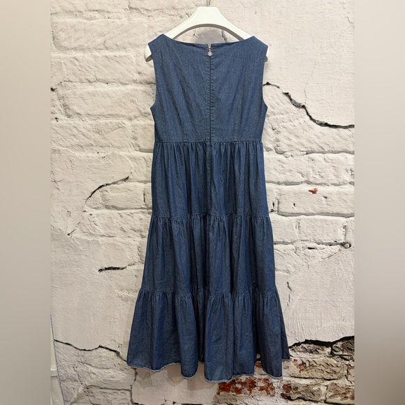 Kate Spade Chambray Vineyard Midi Dress Denim Jean Tiered V-Neck Boho Classic - Picture 6 of 7